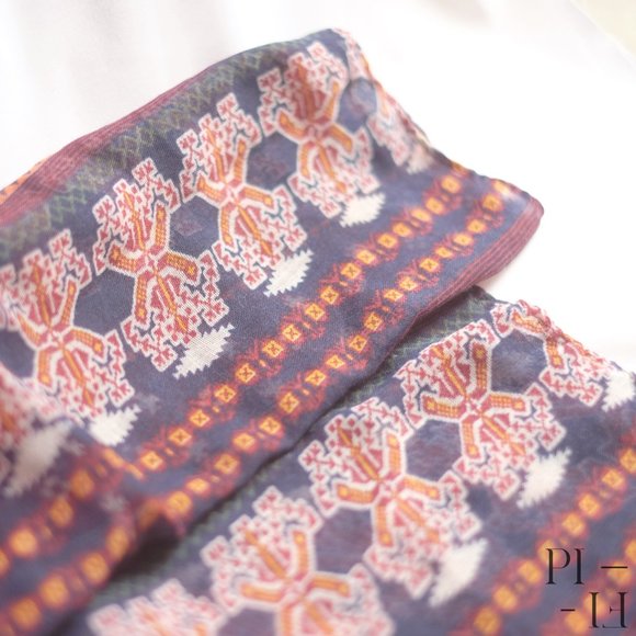 Infinity scarf with pattern burgundy, blue, green - Picture 4 of 6